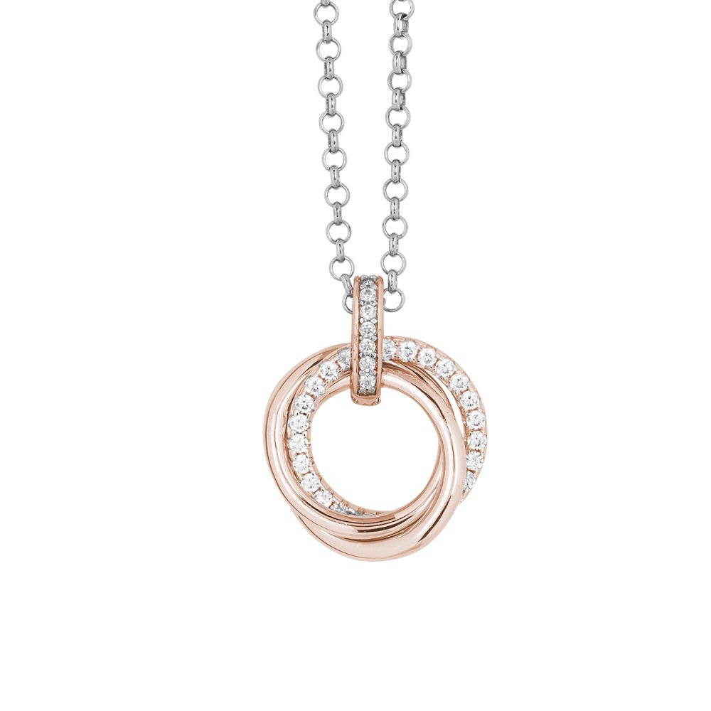 Collana con pendente bicolor dai cerchi intrecciati lisci e di zirconi Default Title
