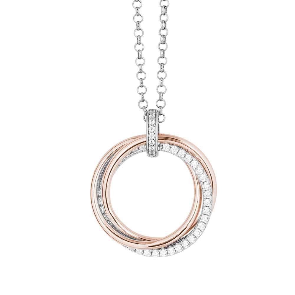 Collana in argento bicolor con pendente circolare e zirconi Default Title