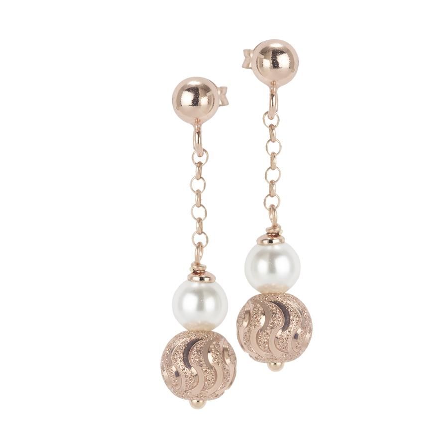 Orecchini rosati con perla Swarovski e sfera diamantata effetto ondulato Default Title
