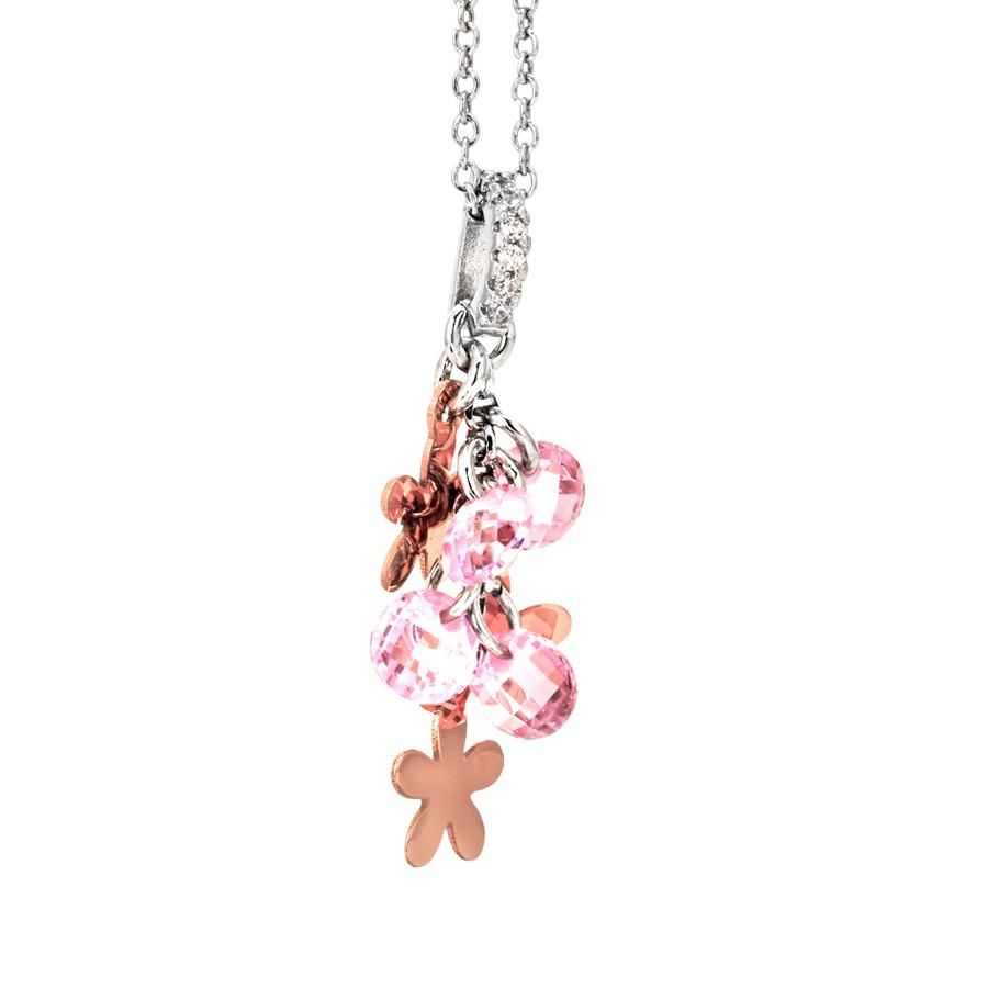 Collana in argento con charms rosati e zirconi rosa Default Title