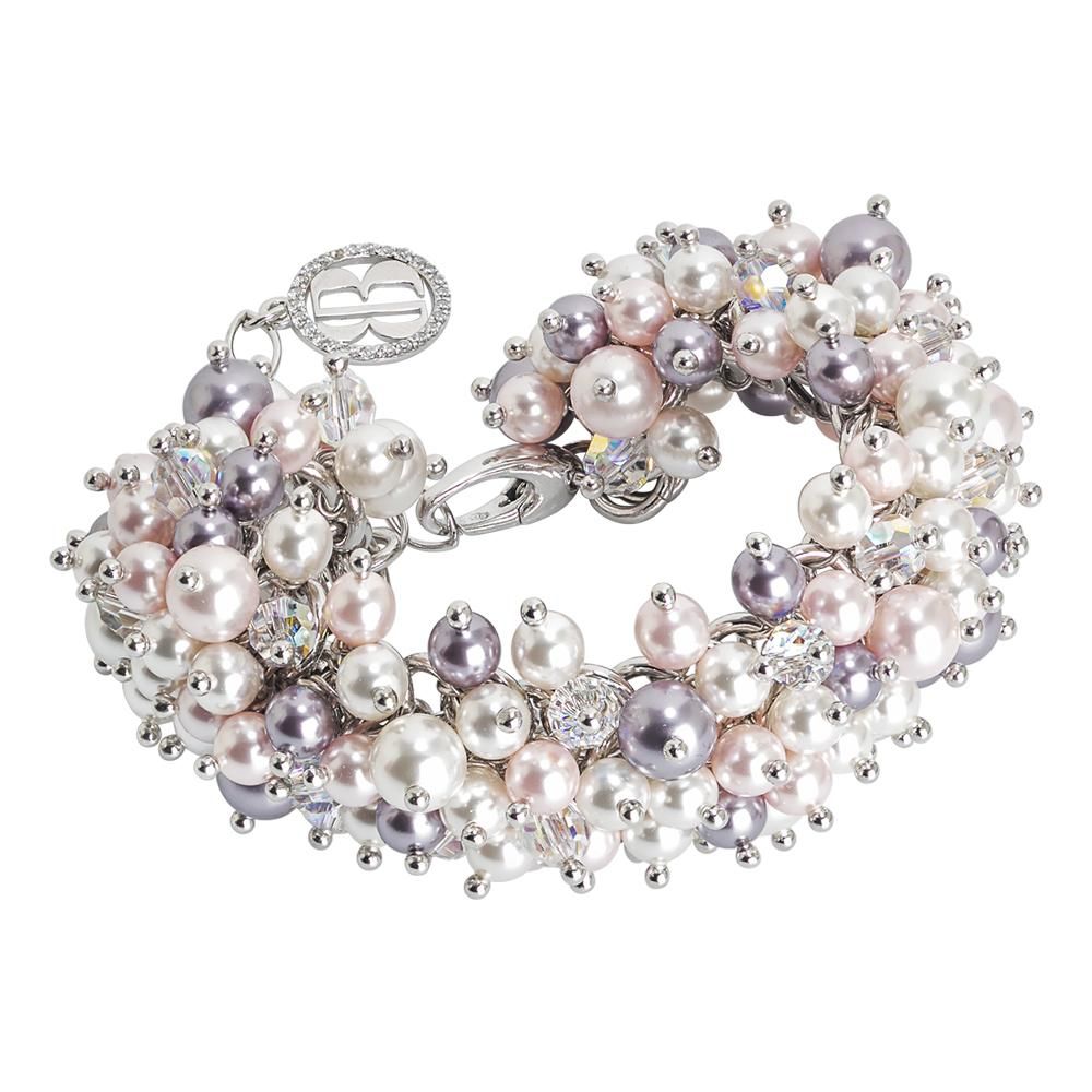 Bracciale con composizione di perle Swarovski white, mauve e rosaline e cristalli Swarovski aurora boreale Default Title
