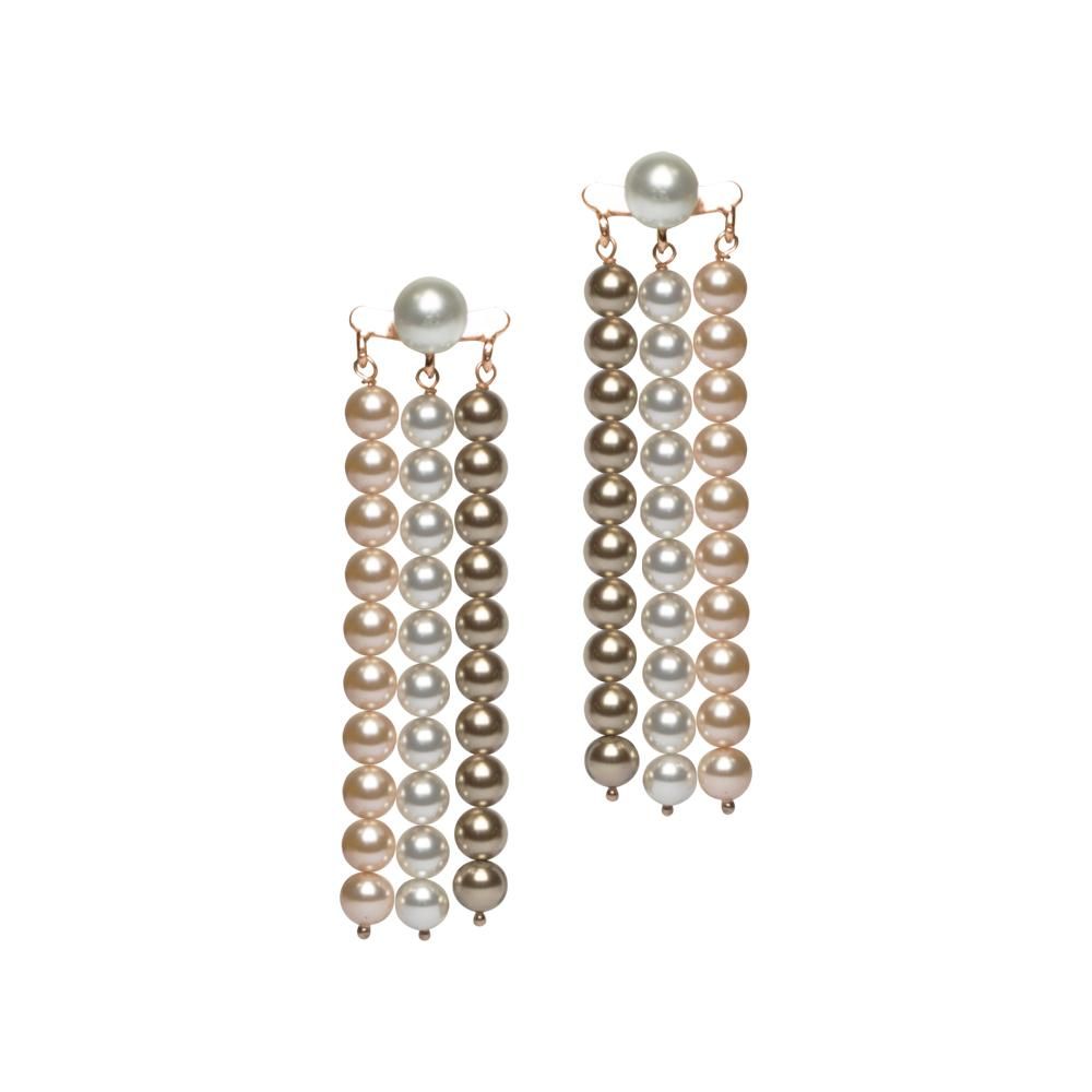 Orecchini con fili di perle Swarovski bronze, peach e white Default Title