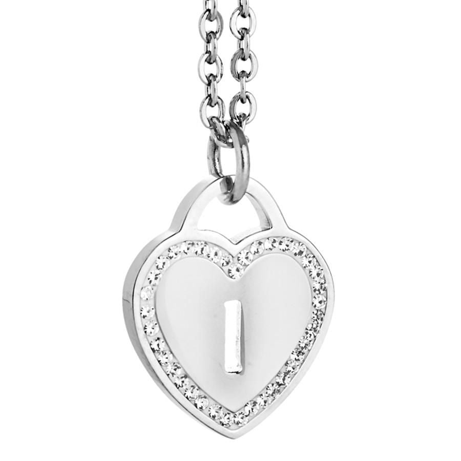 Collana rodiata con cuore e lettera I traforata Default Title