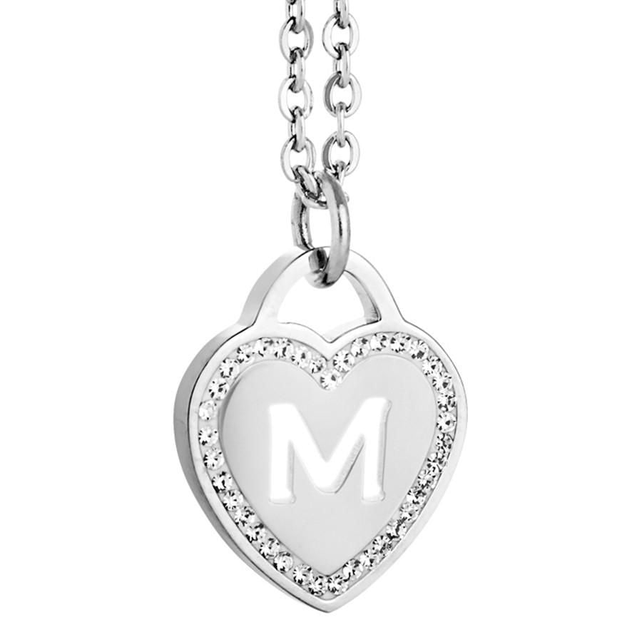 Collana rodiata con cuore e lettera M traforata Default Title