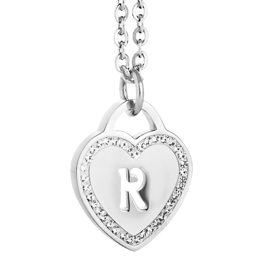 Collana rodiata con cuore e lettera R traforata Default Title