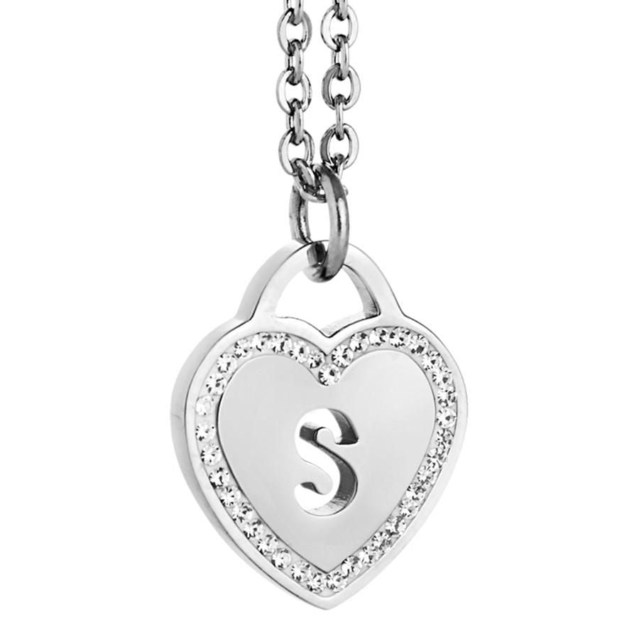 Collana rodiata con cuore e lettera S traforata Default Title