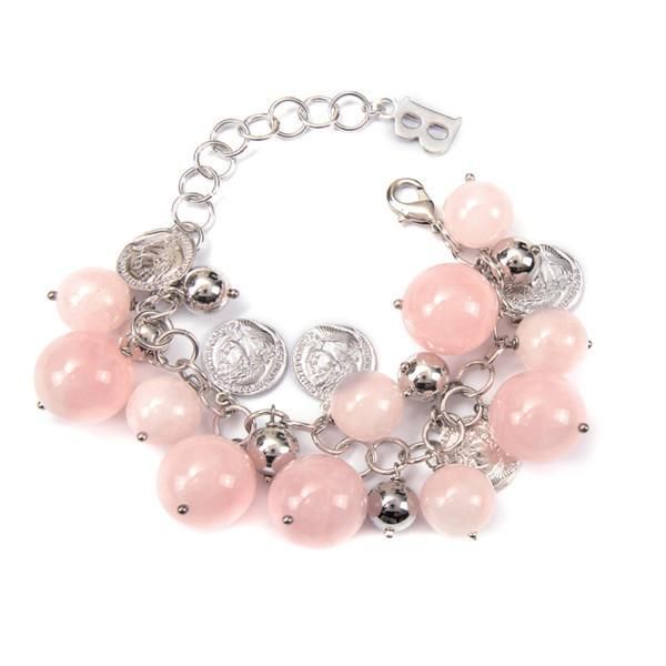 Bracciale con pietre dure di quarzo rosa e monetine portafortuna Default Title