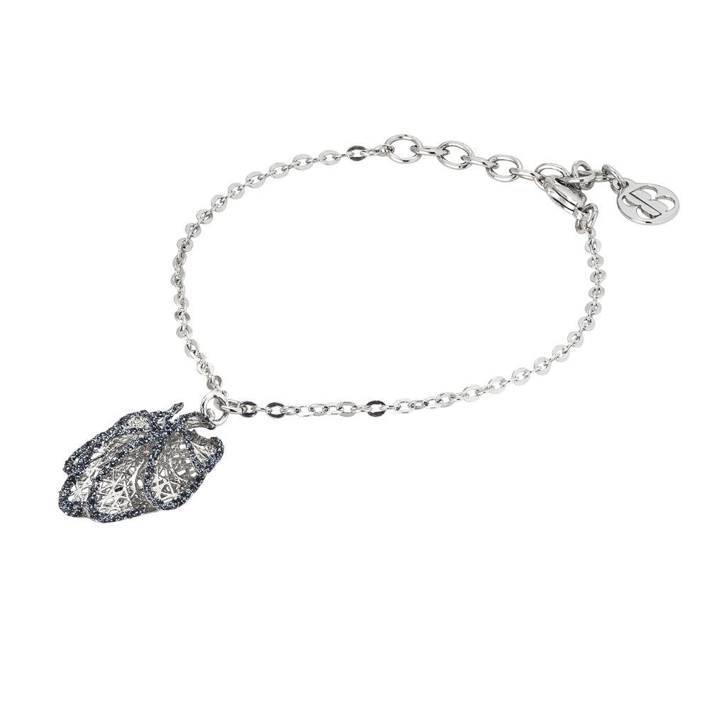 Bracciale rodiato con charm a foglia in glitter nero Default Title