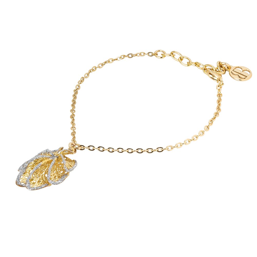 Bracciale dorato con charm a foglia in glitter silver Default Title