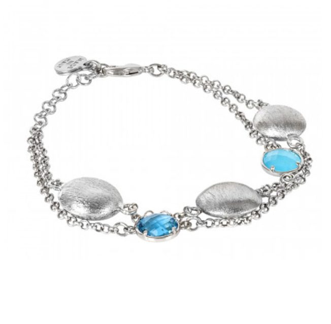 Bracciale doppio filo con cristalli sky e celeste milk ed elementi graffiati Default Title