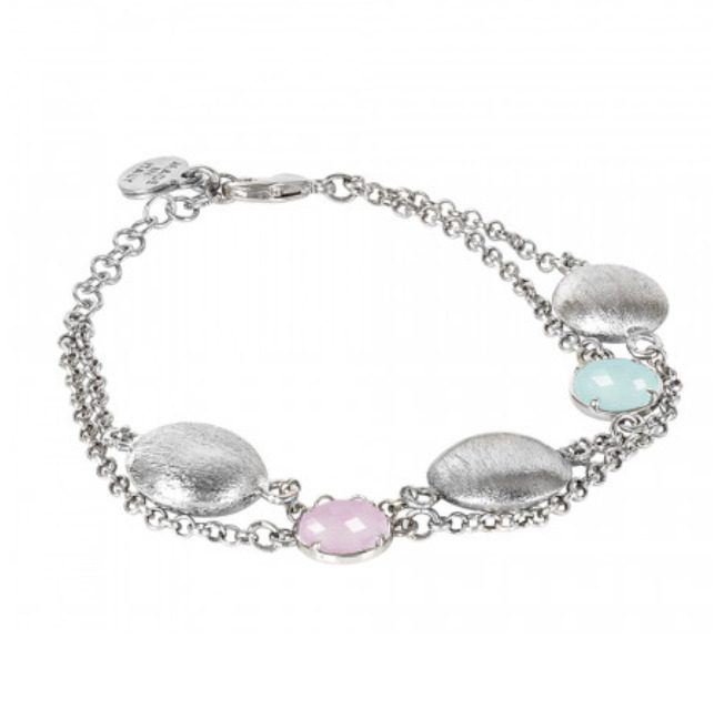 Bracciale doppio filo con cristalli verde milk e color quarzo rosa milk ed elementi graffiati Default Title