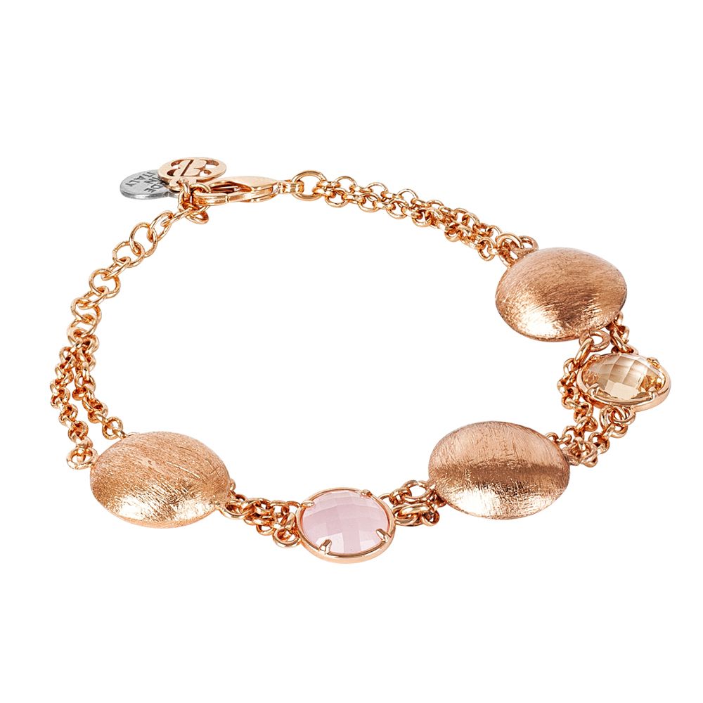 Bracciale doppio filo con cristalli peach e color rosa quarzo milk ed elementi graffiati Default Title