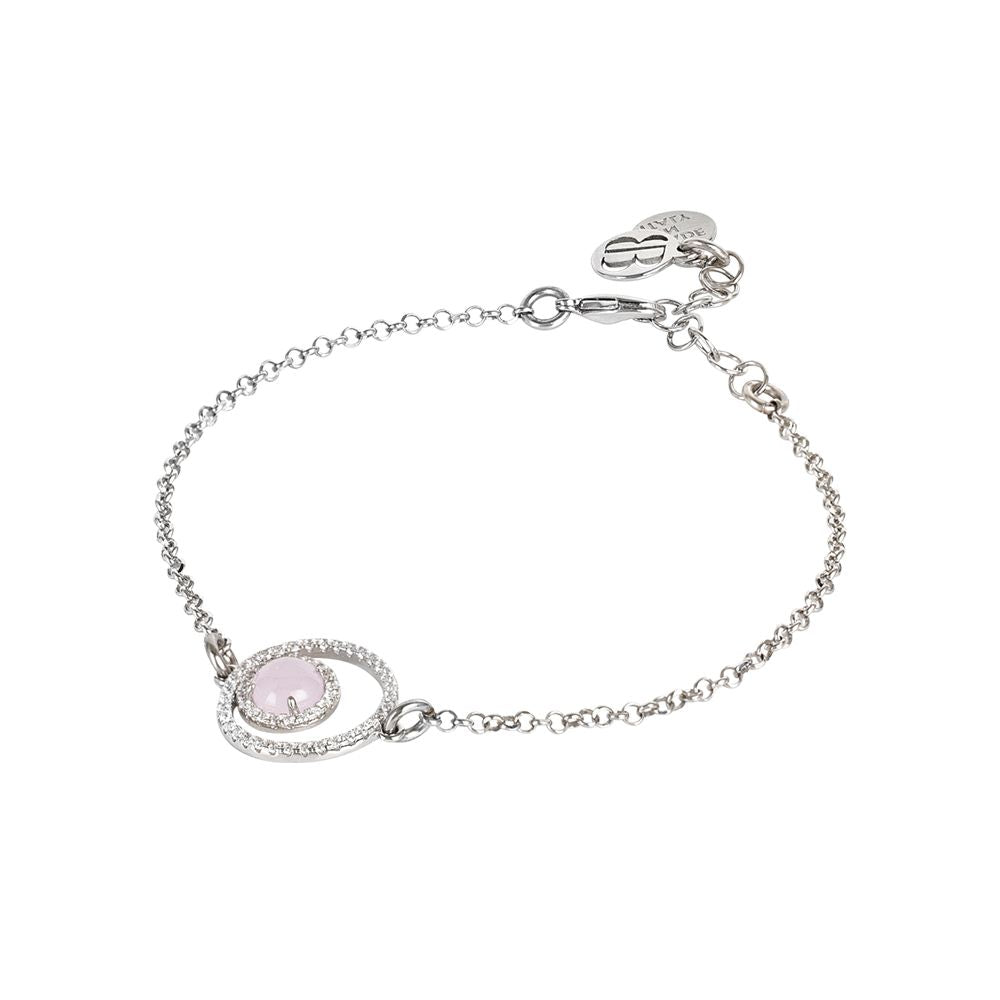 Bracciale con doppia base di zirconi e cabochon rosa chiaro gatteggiante Default Title
