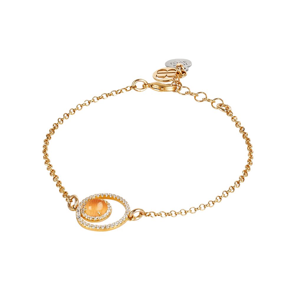 Bracciale con doppia base di zirconi e cabochon arancione gatteggiante Default Title