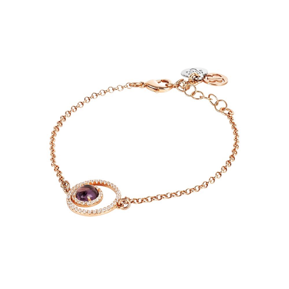 Bracciale con doppia base di zirconi e cabochon color ametista gatteggiante Default Title