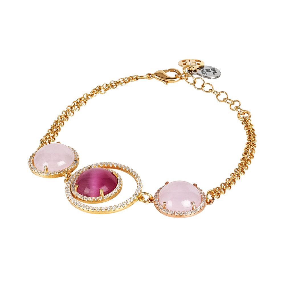 Bracciale con decoro di zirconi e cabochon fucsia e rosa gatteggianti Default Title