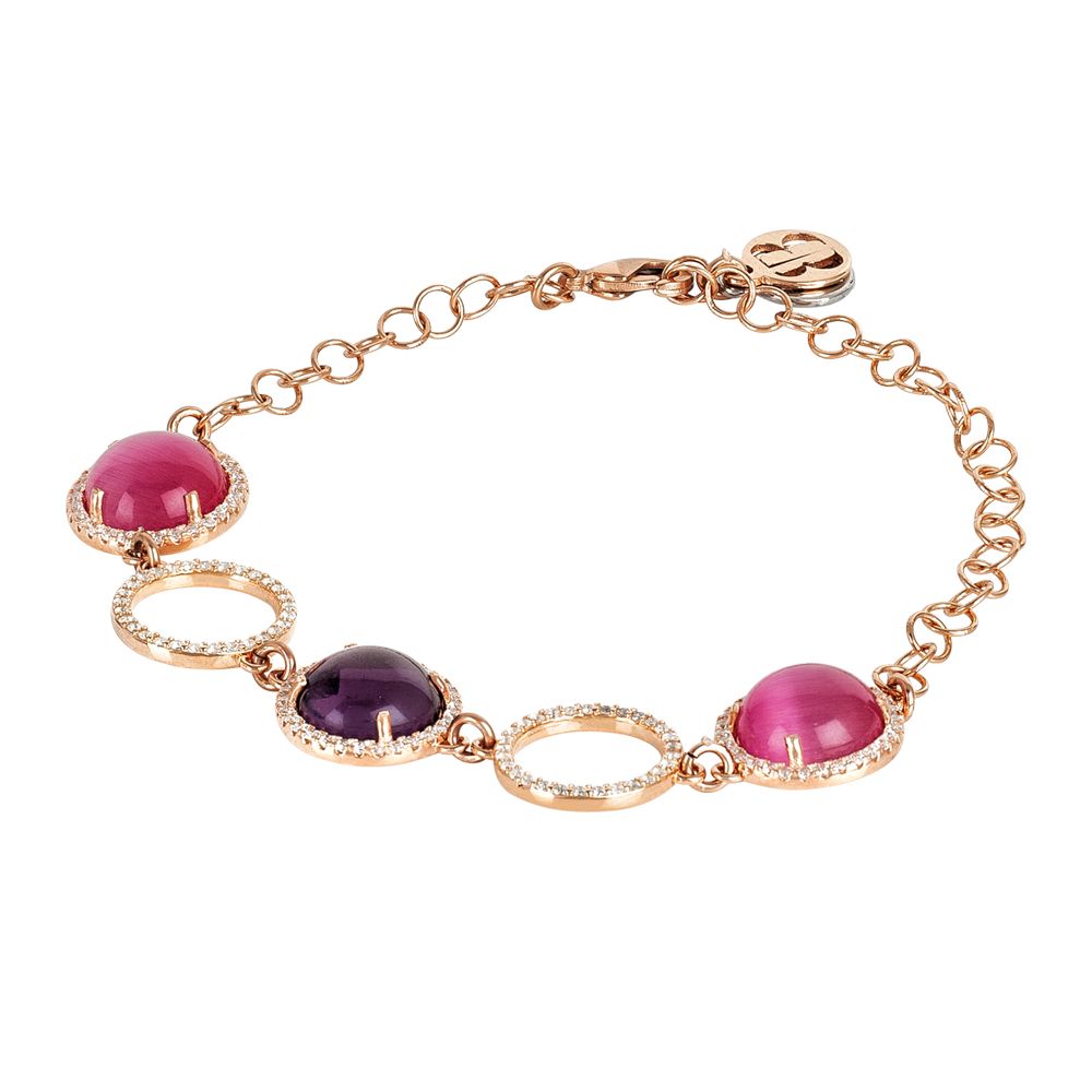 Bracciale con elementi di zirconi e cabochon fucsia e ametista  gatteggianti Default Title