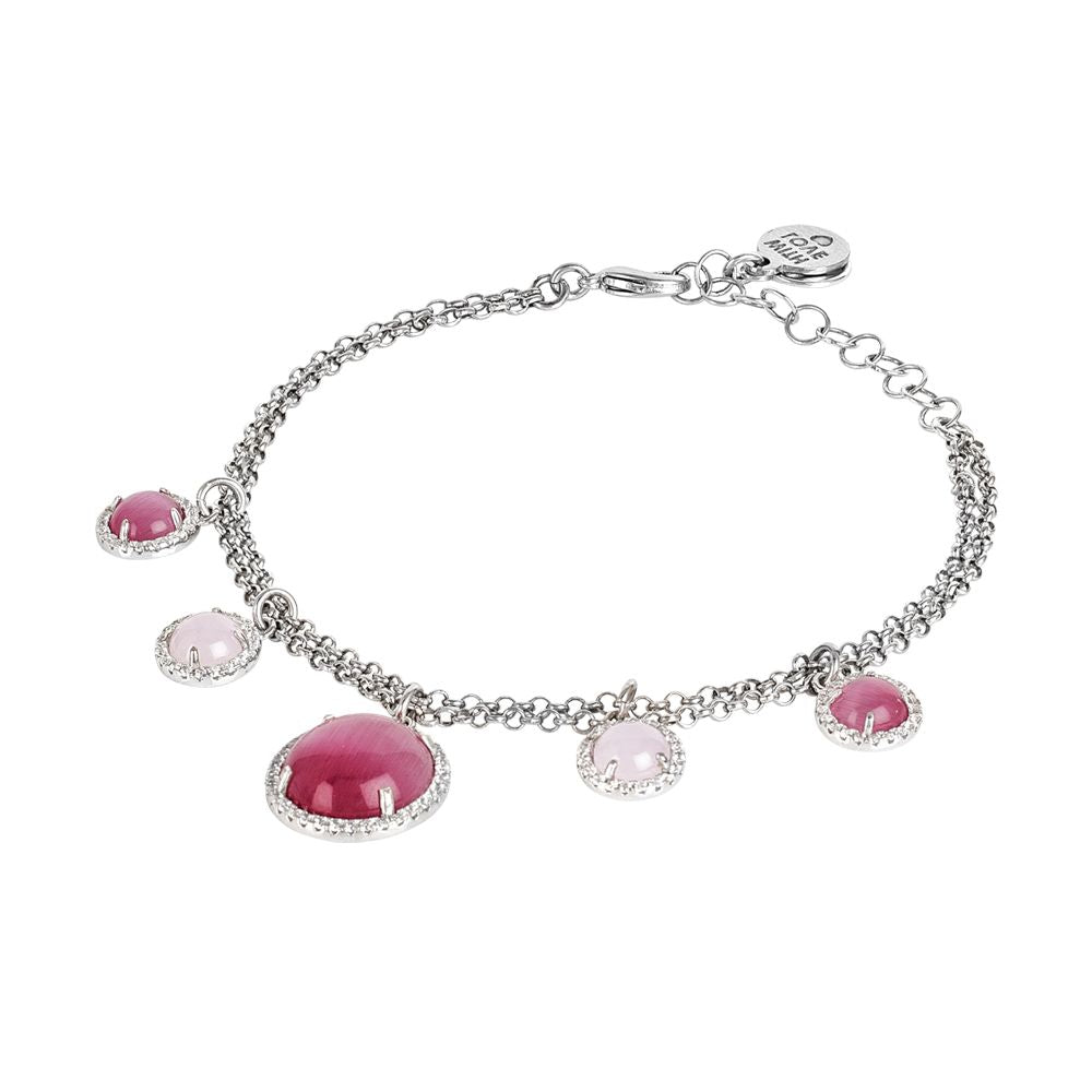 Bracciale doppio filo con cabochon pendenti fucsia e rosa chiaro con zirconi Default Title