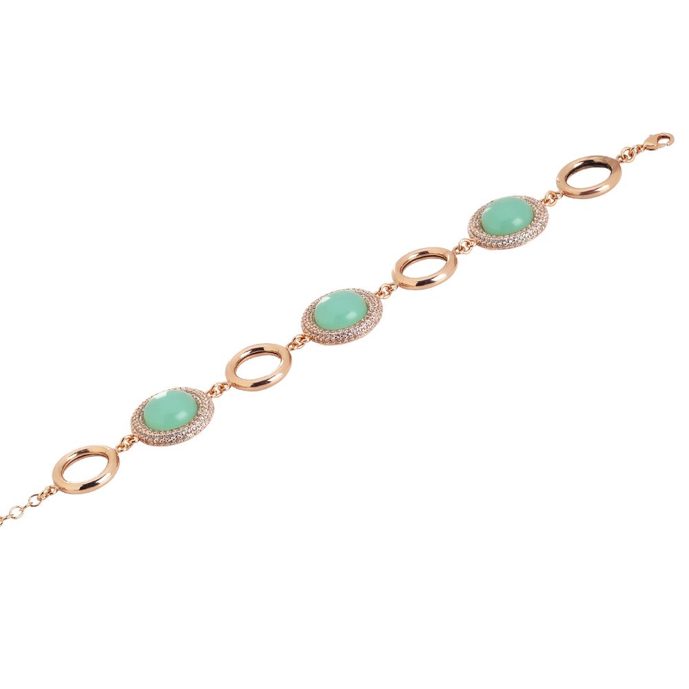 Bracciale modulare con cabochon verde acqua e cerchietti rodiati Default Title