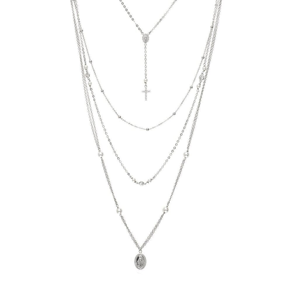 Collana multifilo con elementi sacri, perle e zirconi Default Title