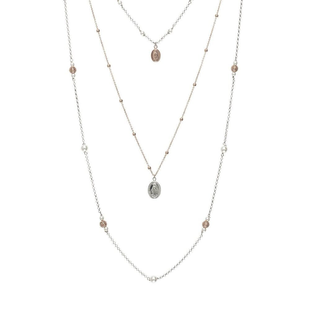 Collana multifilo bicolor con elementi sacri, sfere diamantate e zirconi Default Title