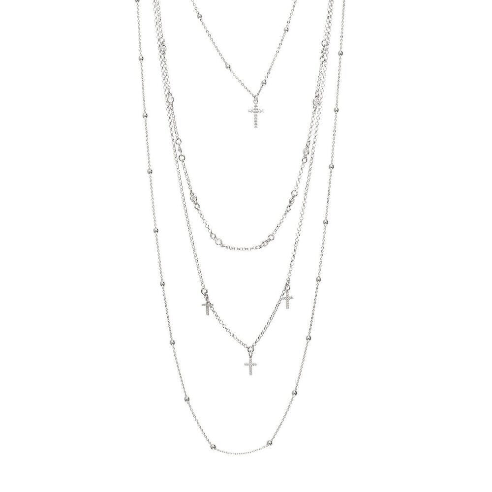 Collana multifilo con croci pendenti e zirconi incastonati Default Title
