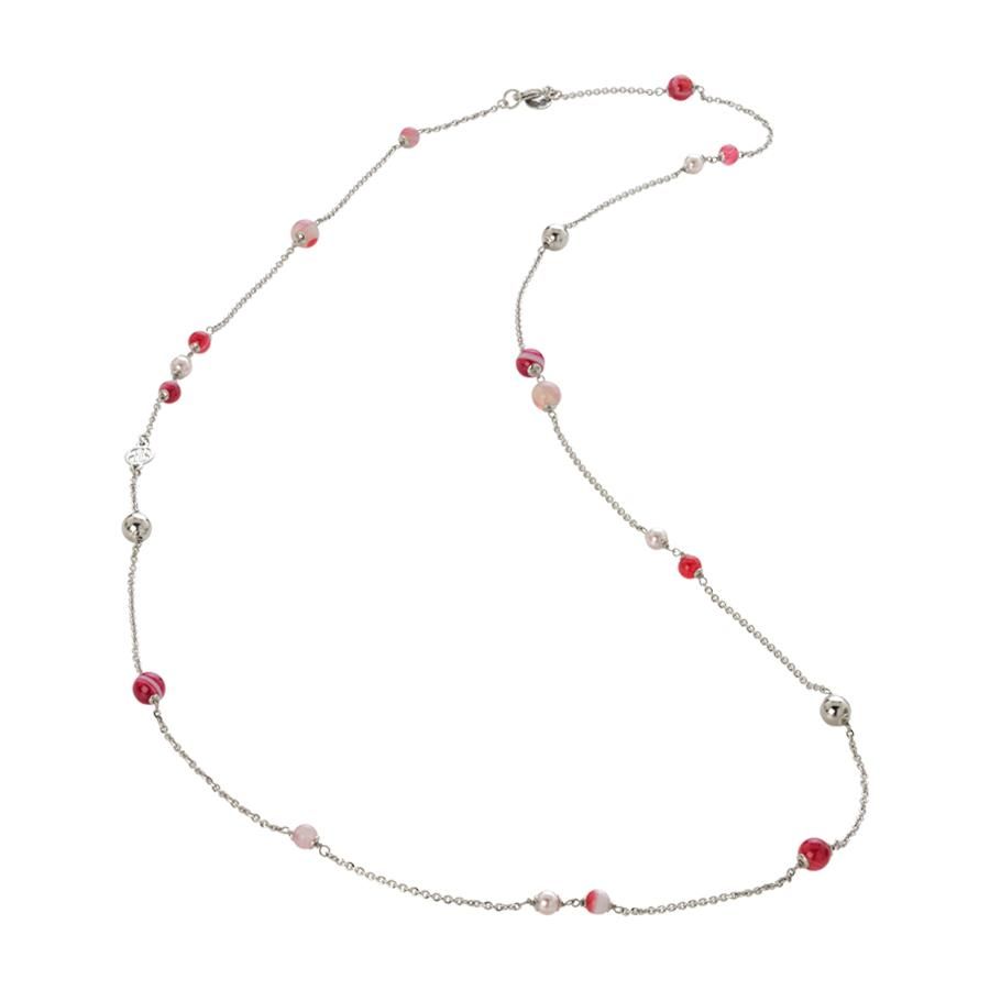 Collana lunga con perle Swarovski rosaline e agata fucsia Default Title