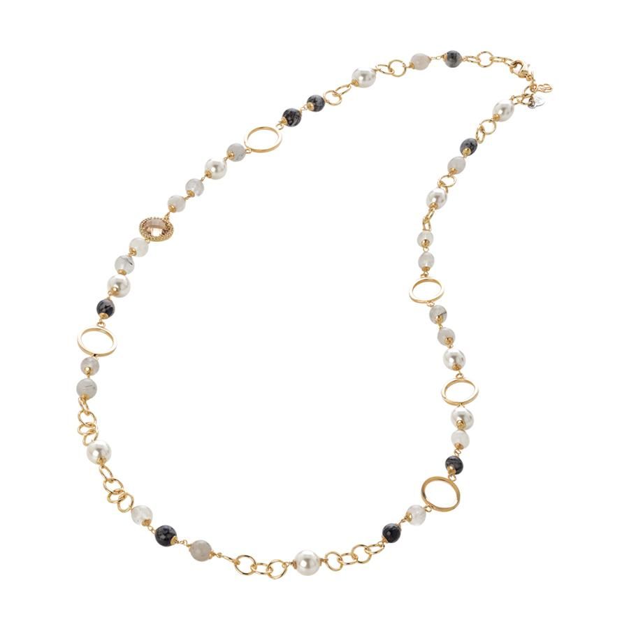 Collana dorata con agata grey, perle Swarovski e zirconi Default Title