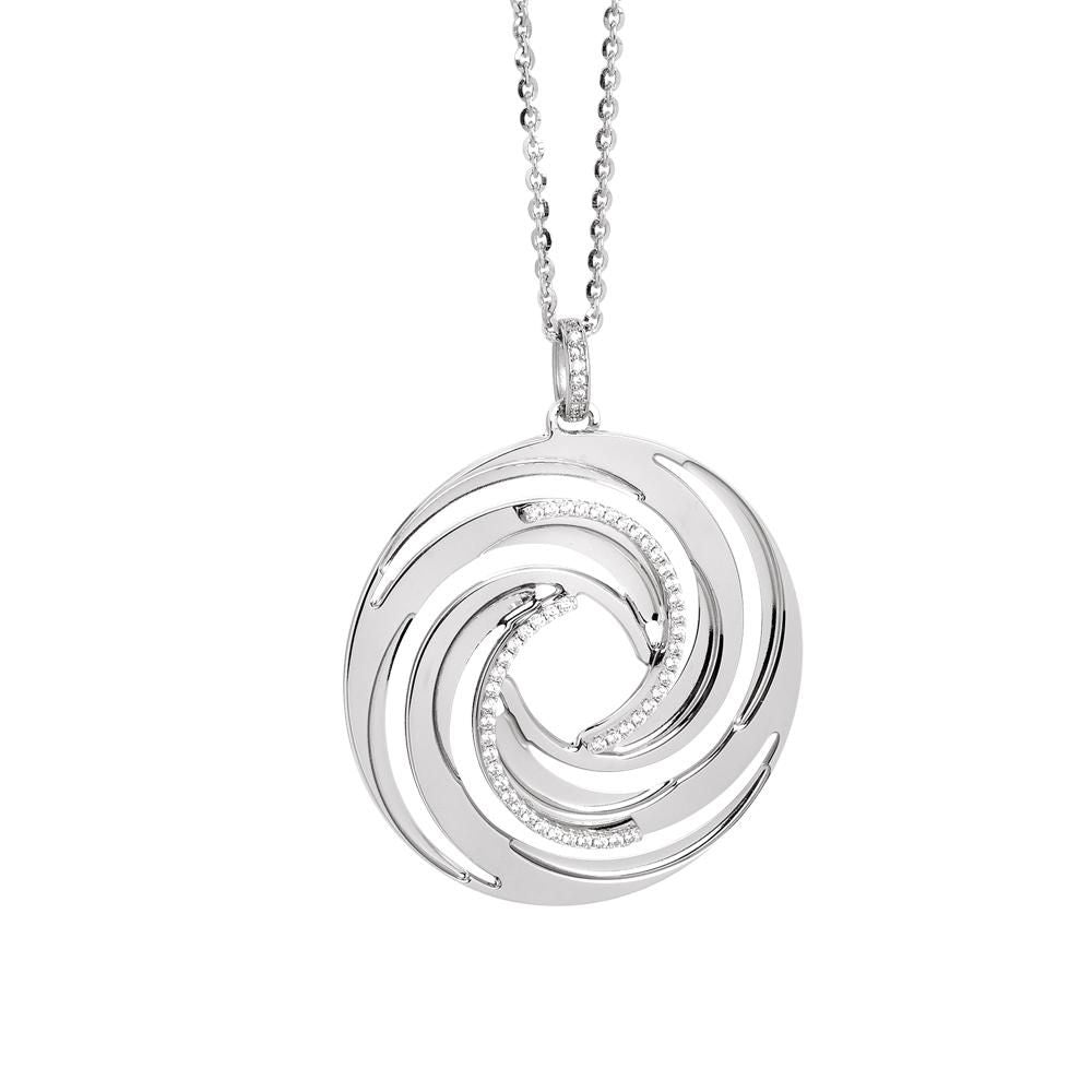 Collana rodiata con pendente dal decoro a vortice e zirconi Default Title