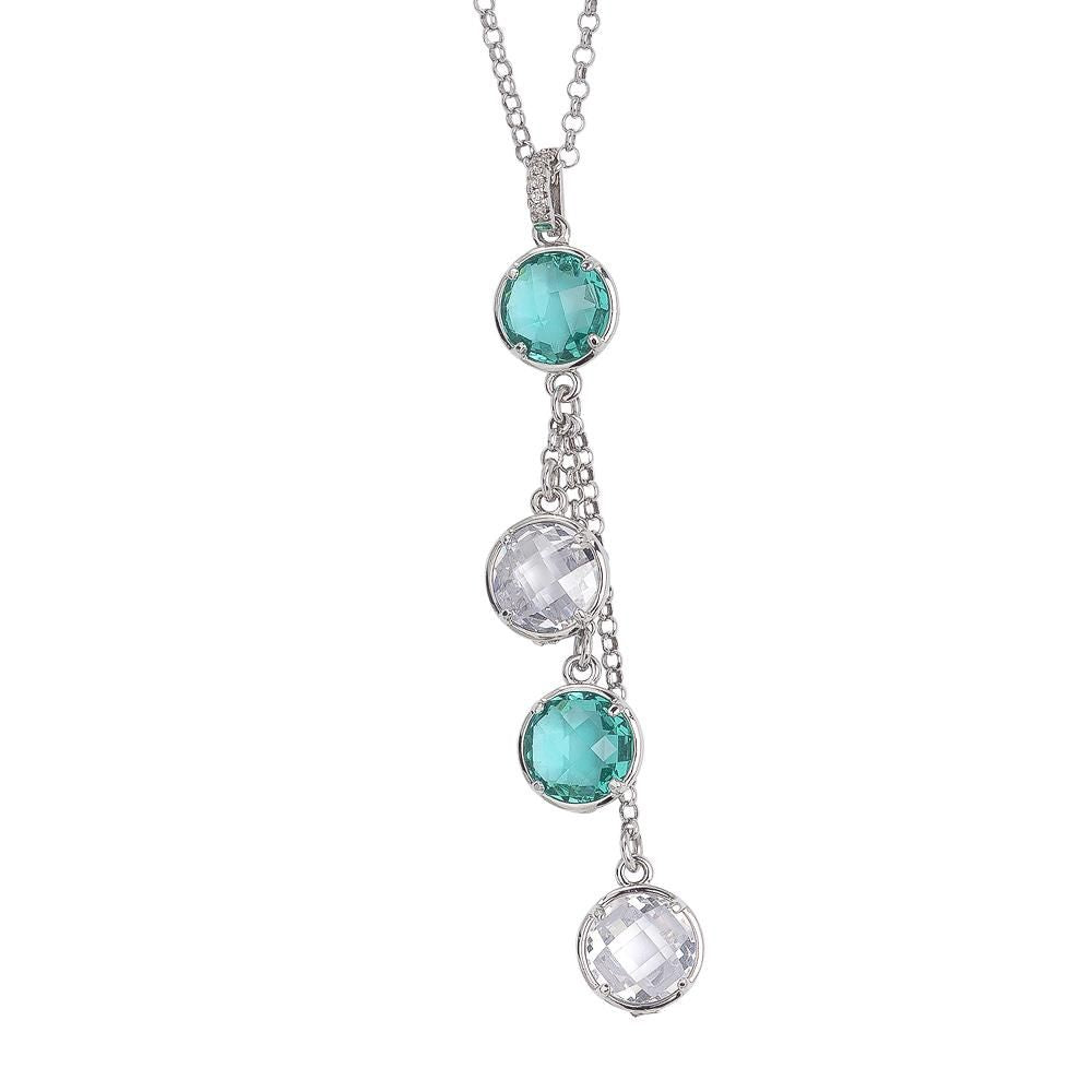 Collana con pendente a ciuffetto di cristalli verde acqua e crystal e zirconi Default Title