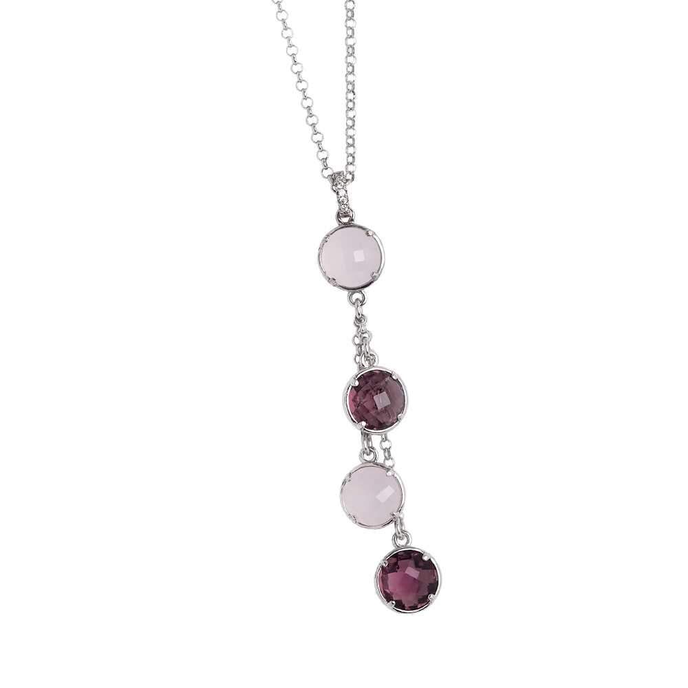Collana con pendente a ciuffetto di cristalli ametista e quarzo rosa milk Default Title