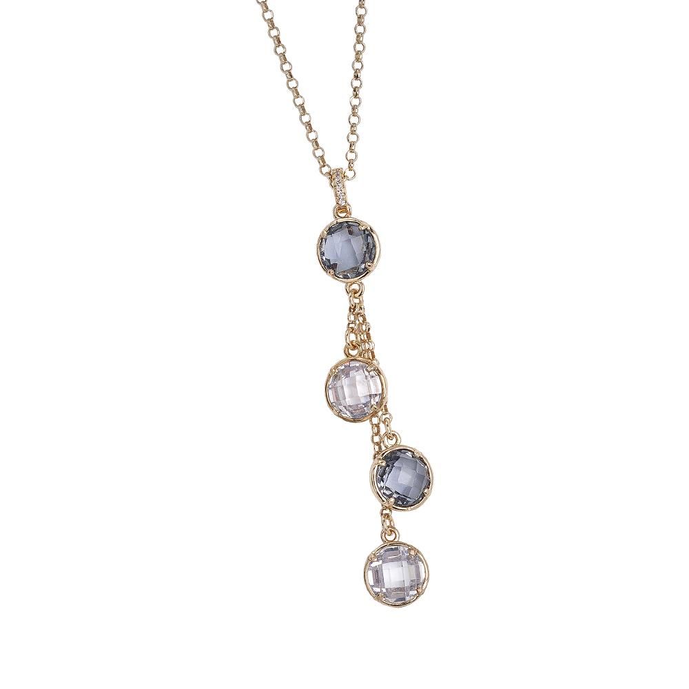 Collana con pendente a ciuffetto di cristalli fumè e crystal e zirconi Default Title