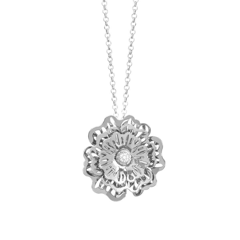 Collana con rosa selvatica tridimensionale pendente e zirconi Default Title