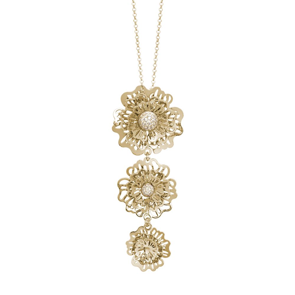 Collana dorata con pendente a cravattino composto da rose selvatiche tridimensionali Default Title