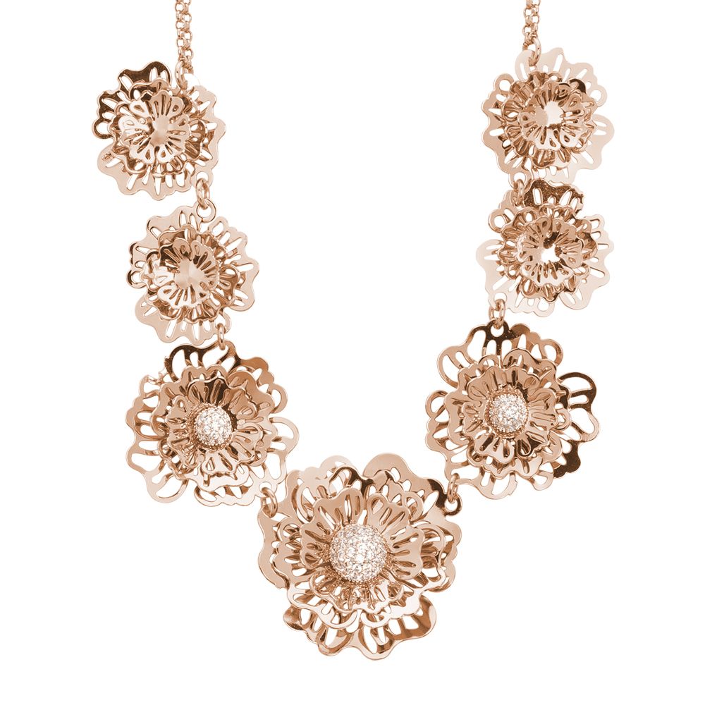 Collana corta rosata con rose selvatiche tridimensionali degradè Default Title