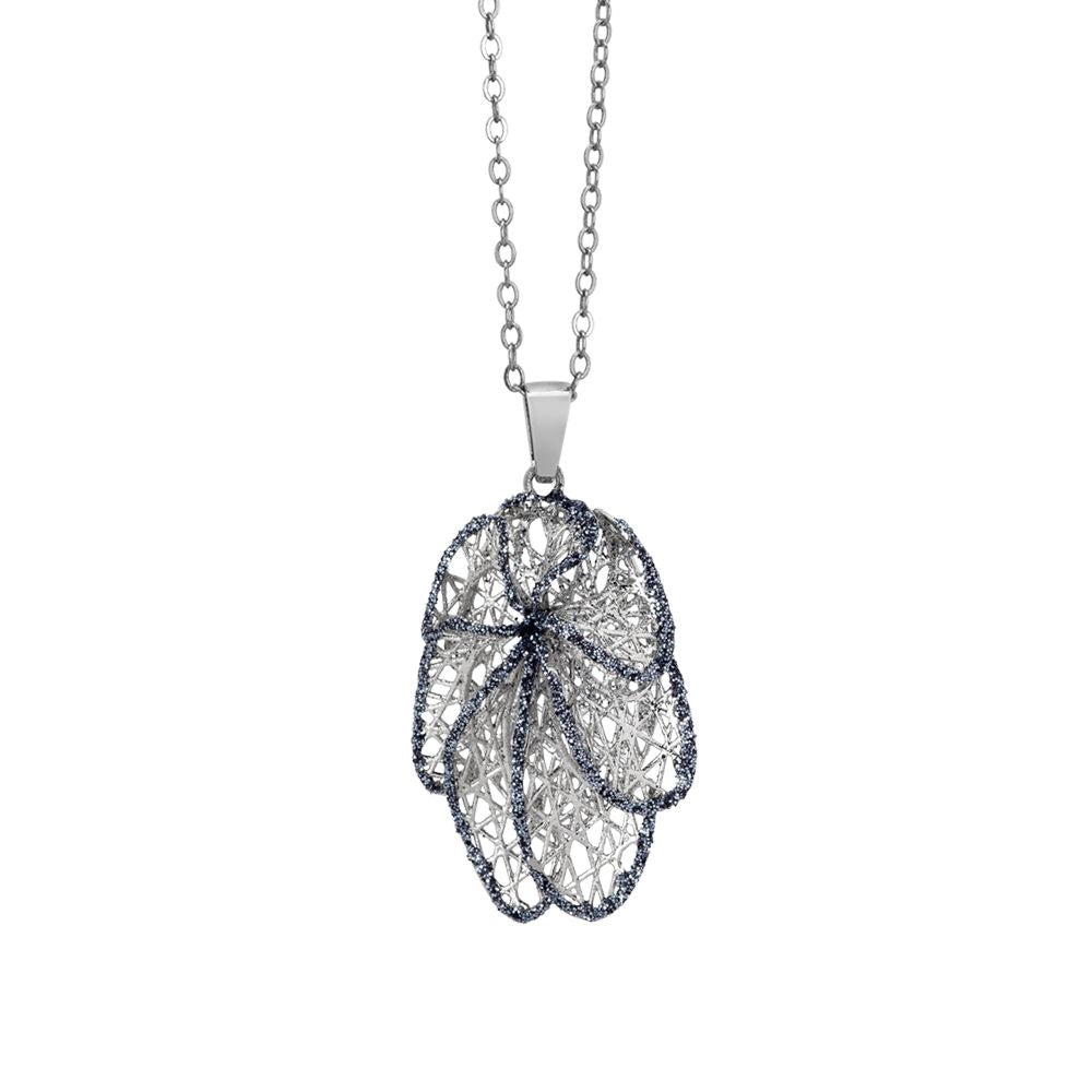 Collana rodiata con pendente a forma di foglia in glitter nero Default Title