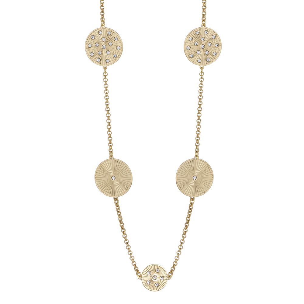 Collana lunga dorata con elementi decorativi a raggio e Swarovski Default Title