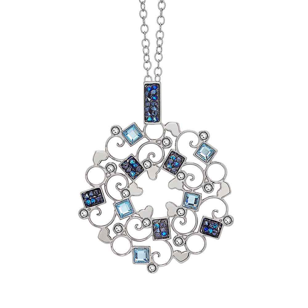 Collana rodiata con rosone in Swarovski crystal rock blu montata Default Title