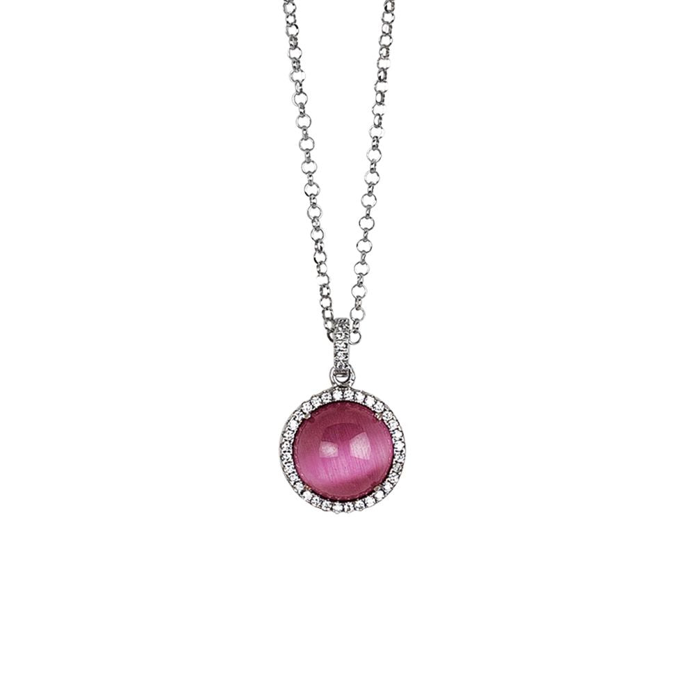 Collana lunga con cabochon fucsia gatteggiante e zirconi Default Title