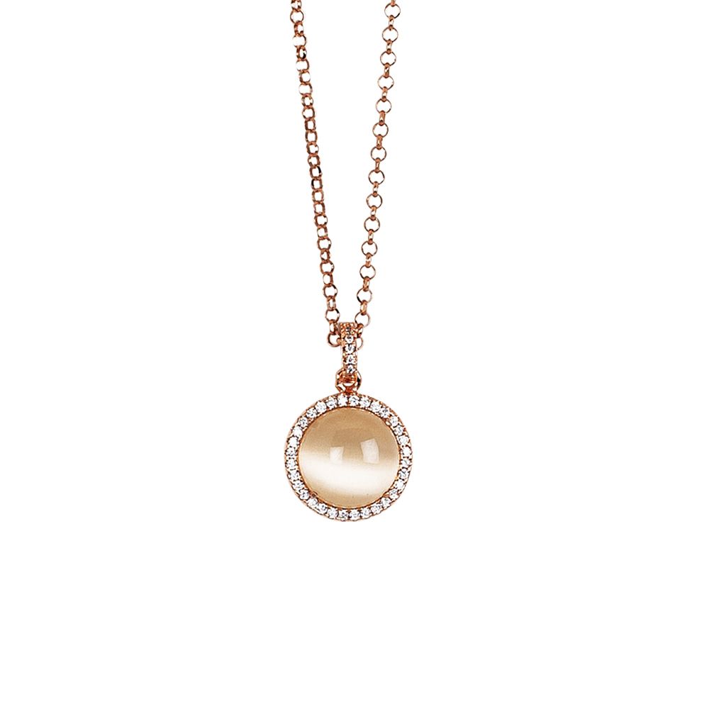 Collana lunga con cabochon beige gatteggiante e zirconi Default Title