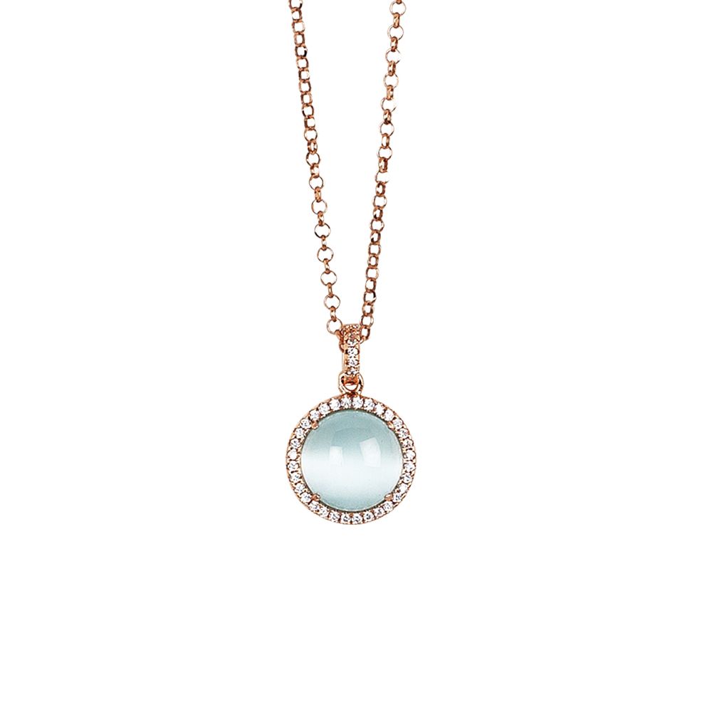 Collana lunga con cabochon celeste gatteggiante e zirconi Default Title