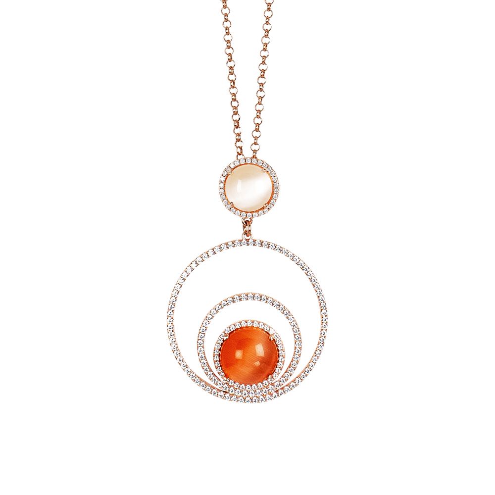 Collana con cerchi concentrici di zirconi e cabochon beige e arancione gatteggiante Default Title