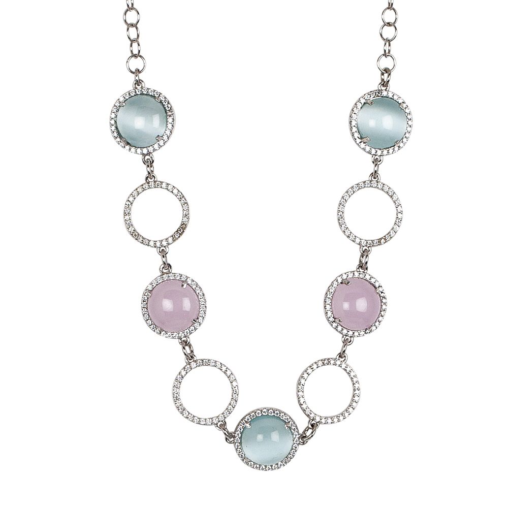 Collana con zirconi, cabochon rosa chiaro e celeste gatteggiante Default Title