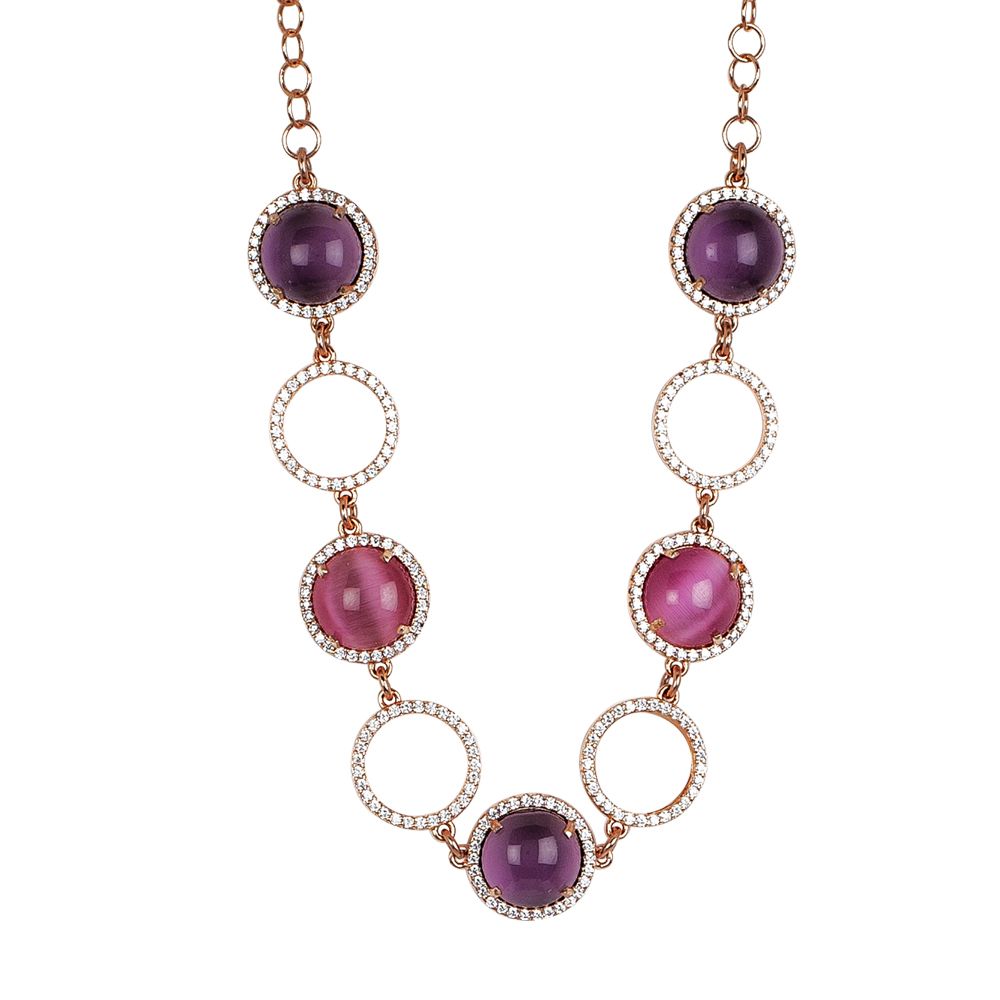 Collana con zirconi, cabochon fucsia gatteggiante ed ametista Default Title