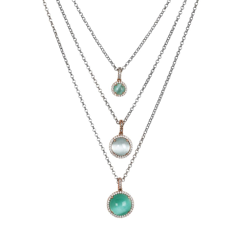 Collana multifilo con zirconi e cabochon verde acqua gatteggiante e celeste Default Title