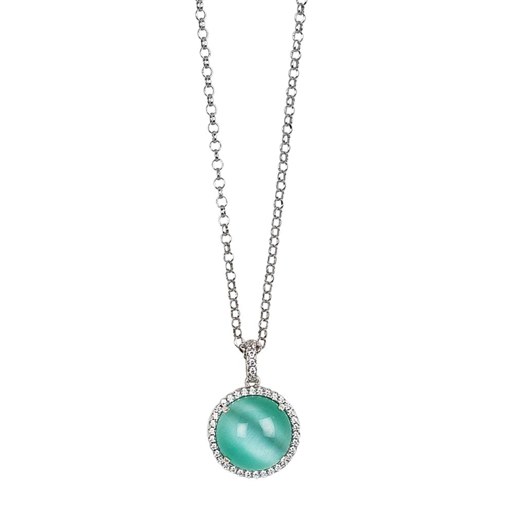 Collana lunga con pendente cabochon verde acqua gatteggiante su base di zirconi Default Title