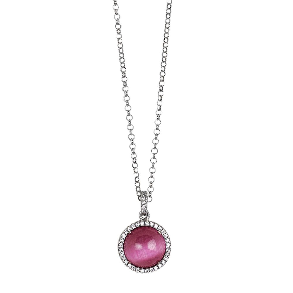 Collana lunga con pendente cabochon fucsia gatteggiante su base di zirconi Default Title