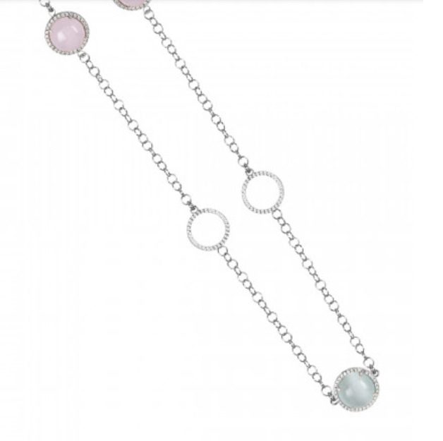 Collana con cabochon rosa chiaro e celeste chiaro con elementi di zirconi Default Title
