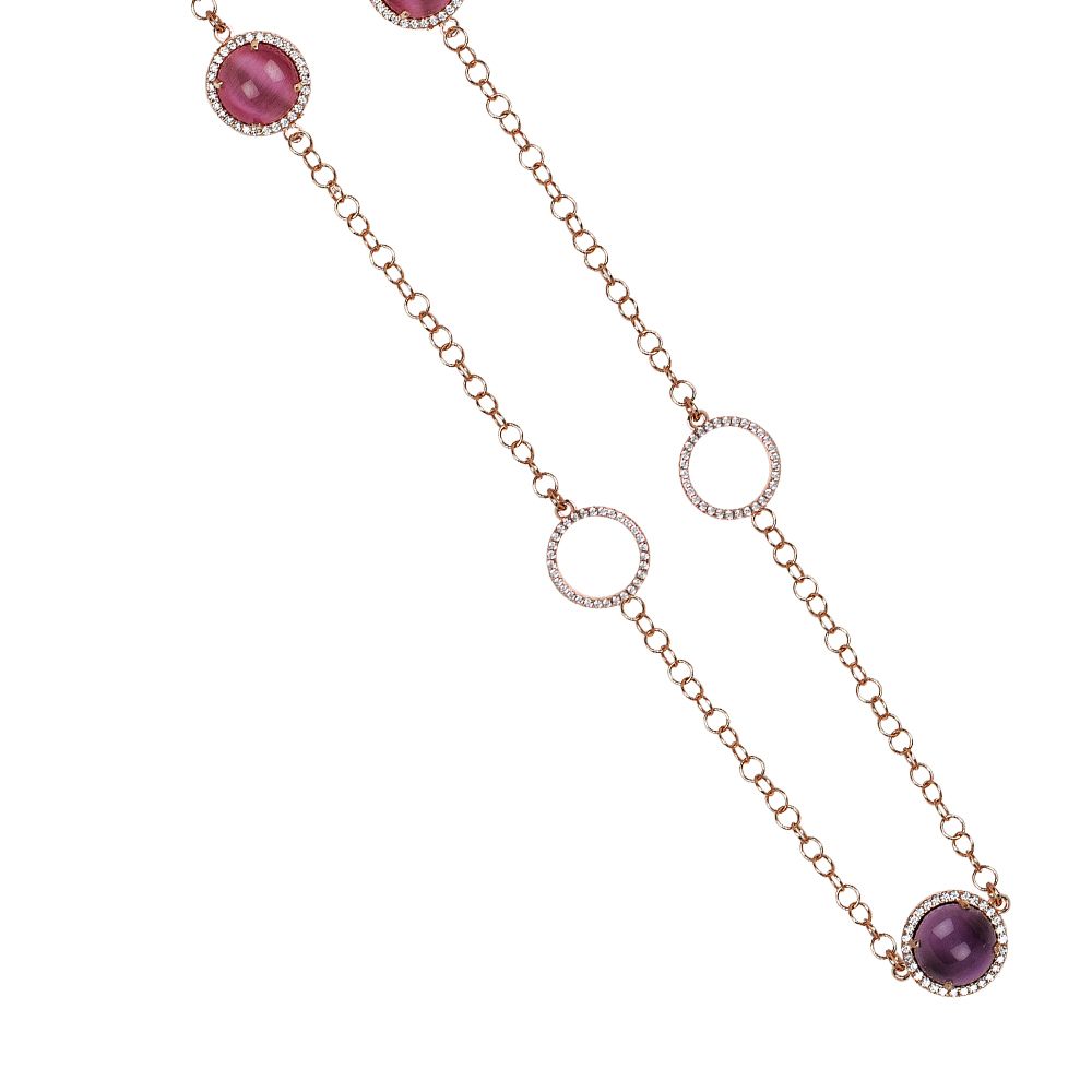 Collana con cabochon fucsia gatteggiante ed ametista con elementi di zirconi Default Title