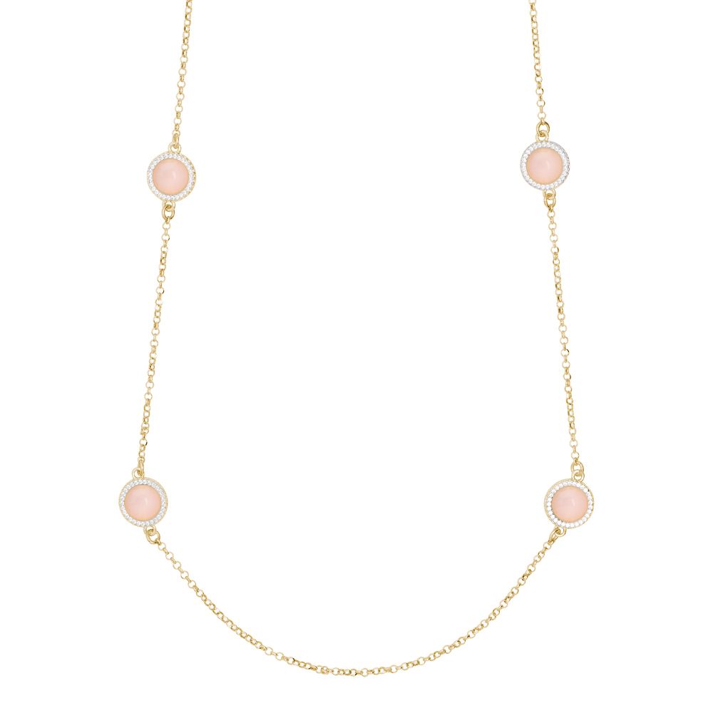 Collana lunga con cabochon rosa chiaro e zirconi Default Title